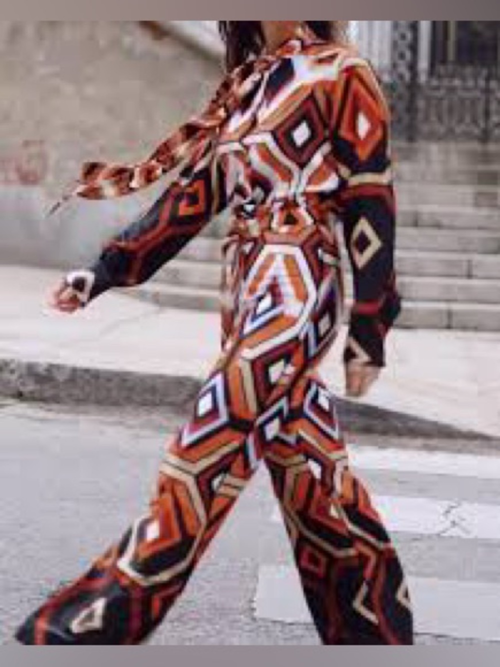 Zara Geometric-Print Jumpsuit in Red, Orange, Black and White Sz M